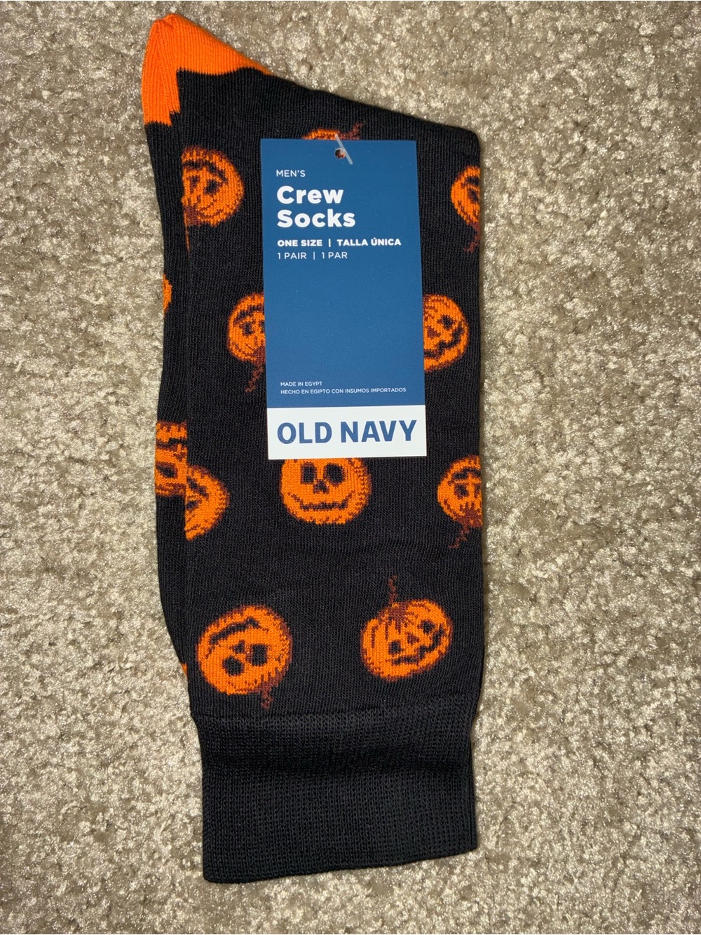 Old Navy Black Crew Socks with Orange Pumpkin Faces